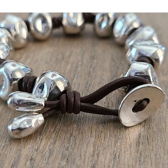 COFFEE BEANS • Boho Bracelet • Silver plated with brown leather - Picture 5 of 10